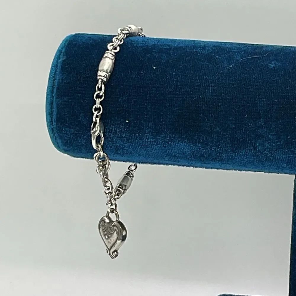 Brighton Blair Scroll Silver Plated Heart Charm Bracelet